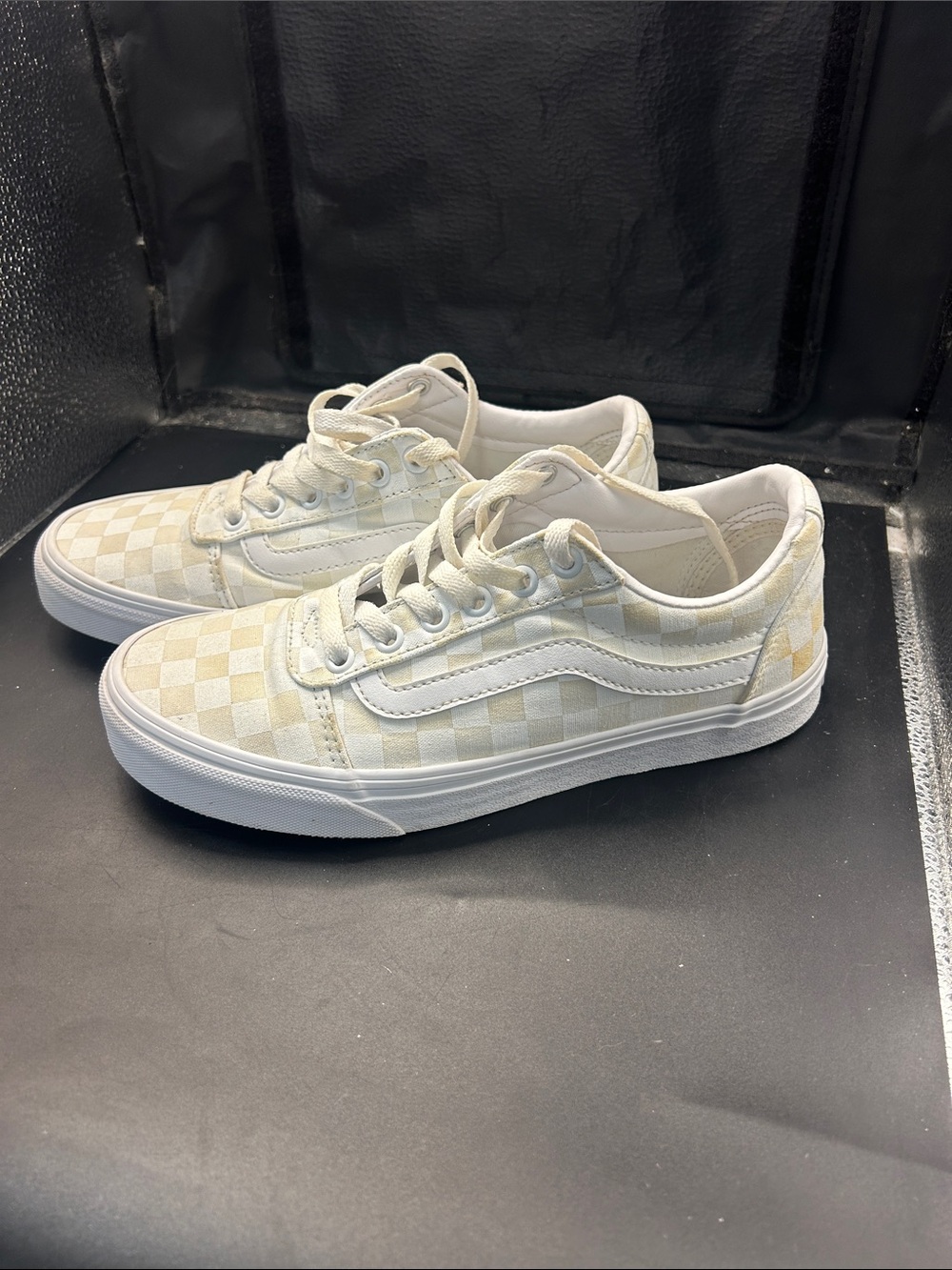 Vans Women's Low Top Checkerboard Sneakers in Off-White and Cream